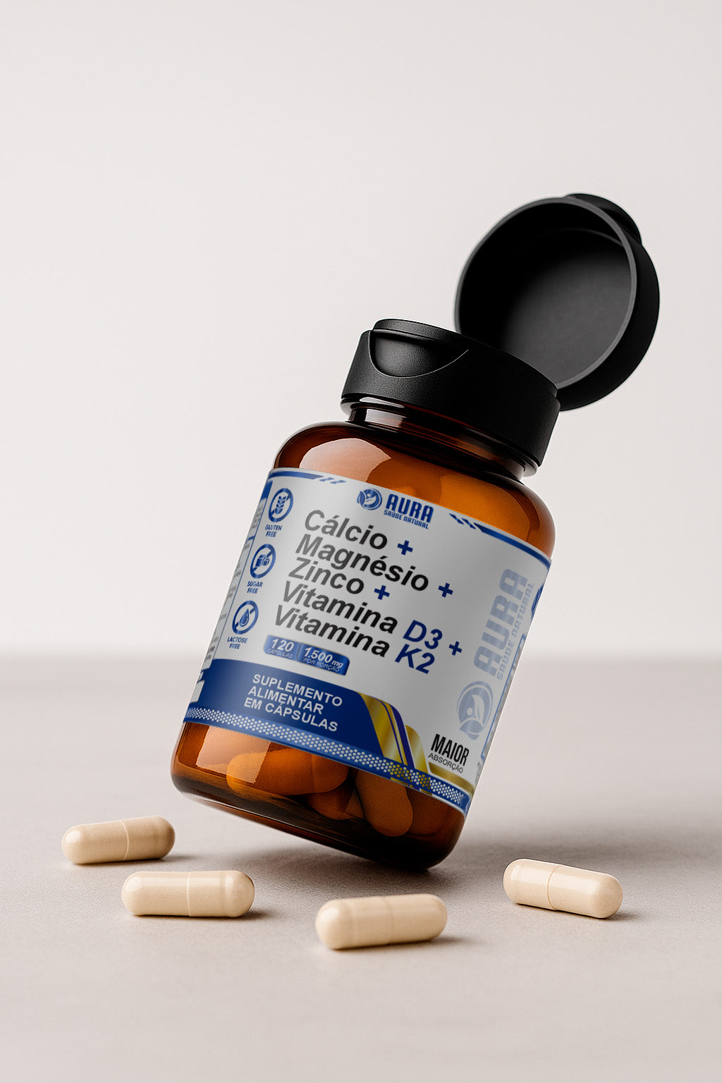 Cálcio, Magnésio, Zinco, Vit D3 e Vit K2 120 cápsulas - Grupo Aura